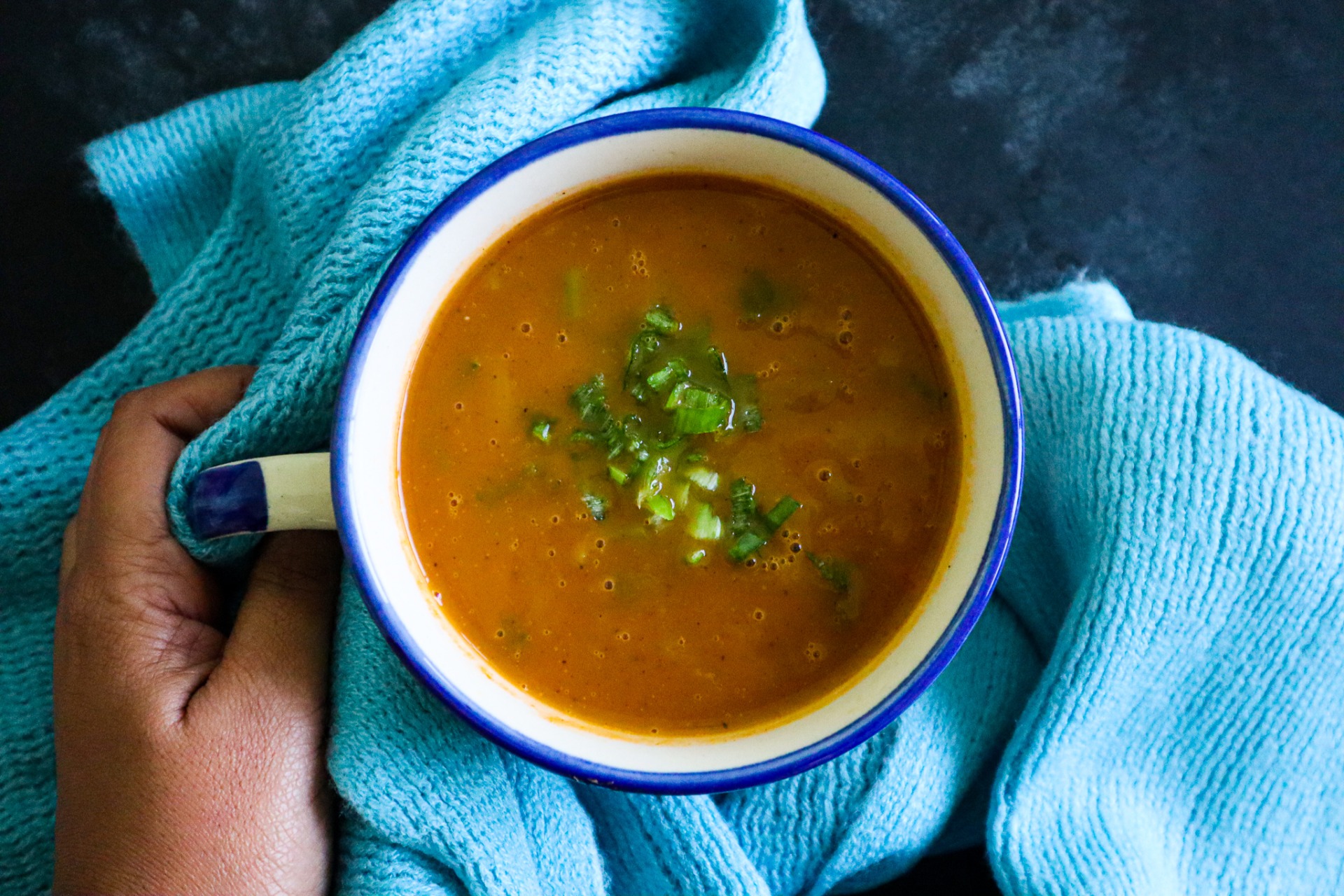 Pumpkin Carrot Spring Onion Soup recipe fromthecornertable